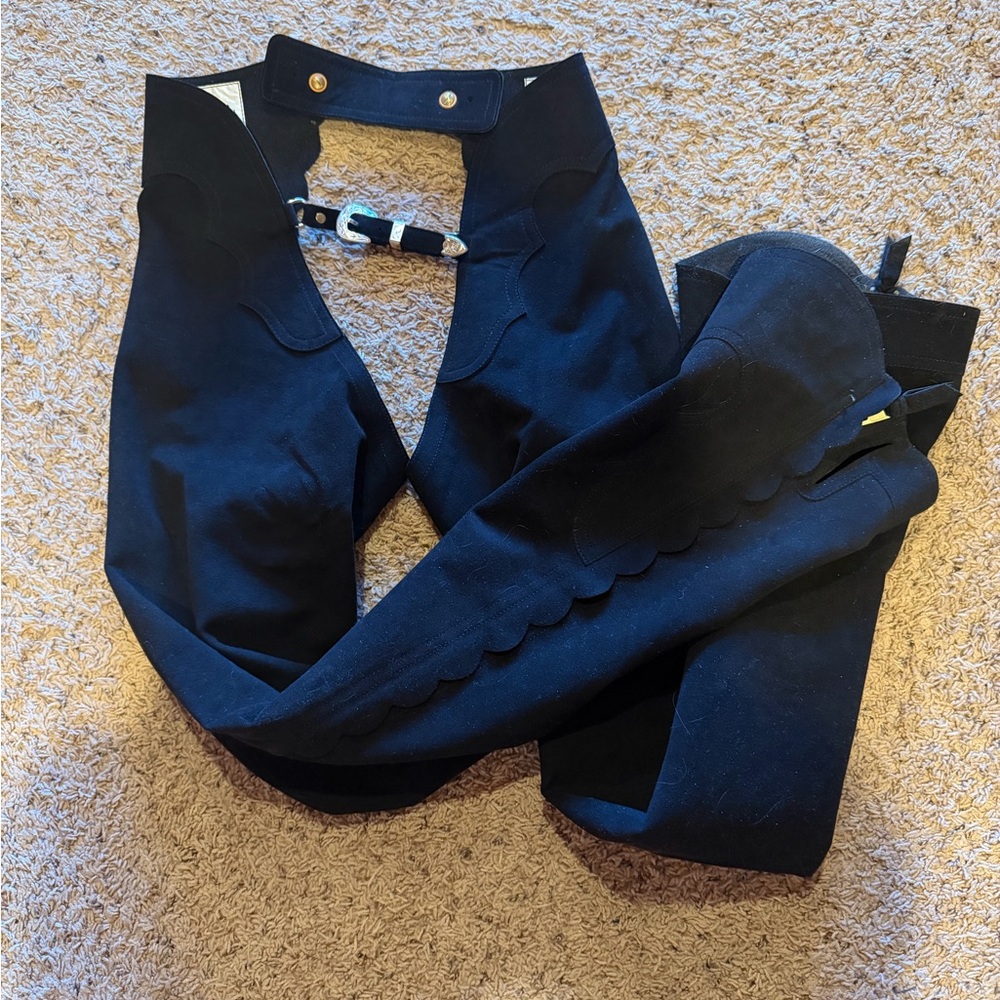 Hobby Horse Black Ultrasuede Scalloped Show Chaps - Picture 2 of 11